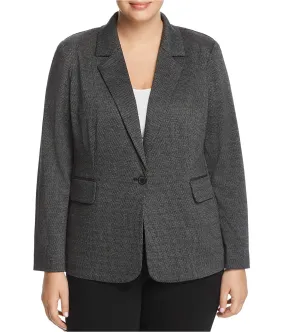 Vince Camuto Womens Melange Herringbone One Button Blazer Jacket