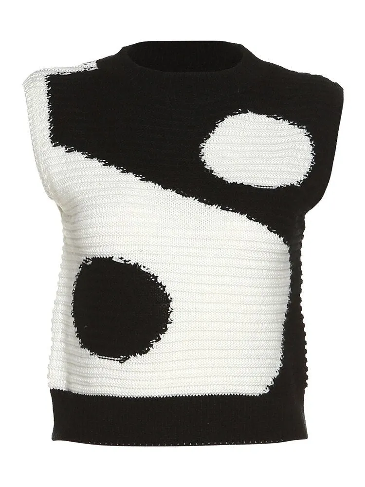 Vintage Casual Knitted High Stretch Skinny Sleeveless Crop Top for Women