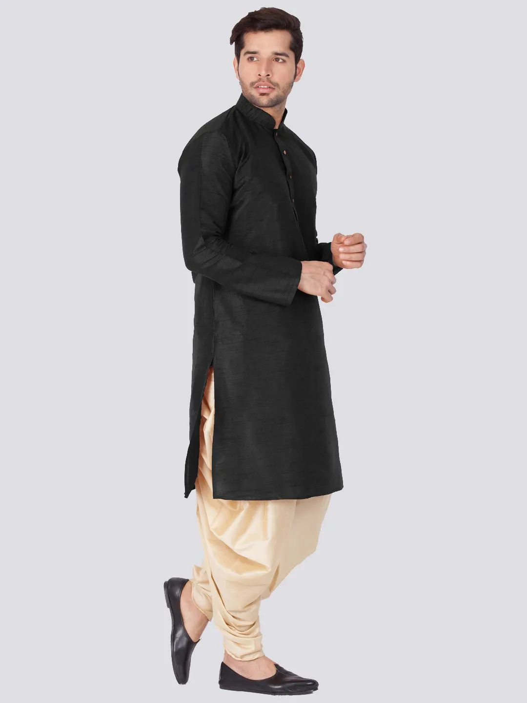 VM BY VASTRAMAY Men's Black Cotton Silk Blend Kurta and Dhoti Pant Set