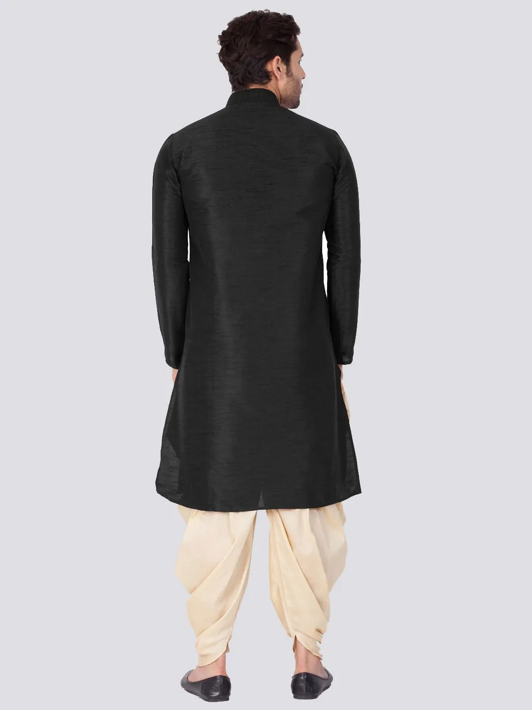 VM BY VASTRAMAY Men's Black Cotton Silk Blend Kurta and Dhoti Pant Set