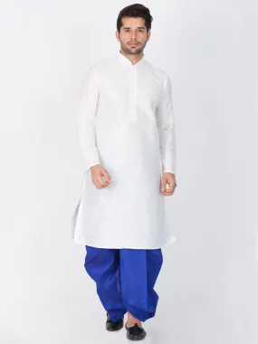 VM BY VASTRAMAY Men's White Cotton Silk Blend Kurta and Dhoti Pant Set