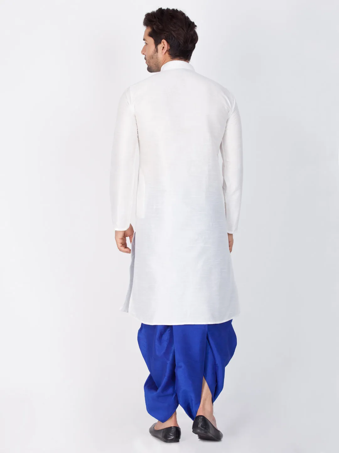 VM BY VASTRAMAY Men's White Cotton Silk Blend Kurta and Dhoti Pant Set