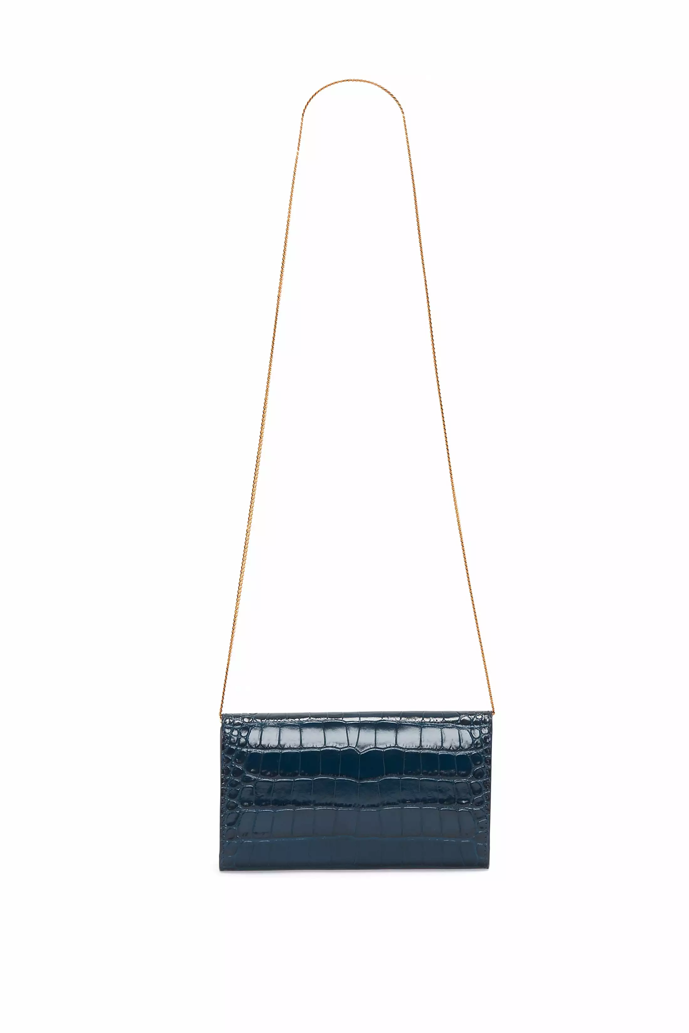 Wallet On Chain In Midnight Croc-Effect Leather