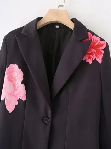 Women's Blazer Long Sleeve Blazers Button Casual Streetwear Flower