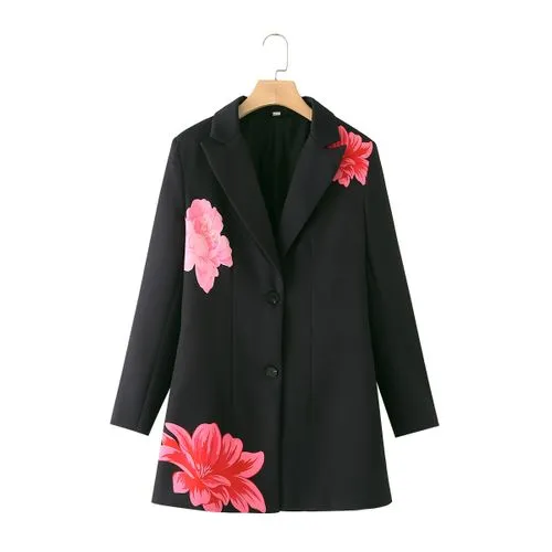 Women's Blazer Long Sleeve Blazers Button Casual Streetwear Flower