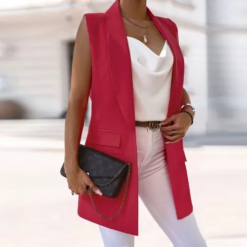 Women's Blazer Sleeveless Blazers Pocket Button Business Simple Style Solid Color