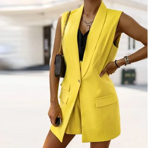 Women's Blazer Sleeveless Blazers Pocket Button Business Simple Style Solid Color