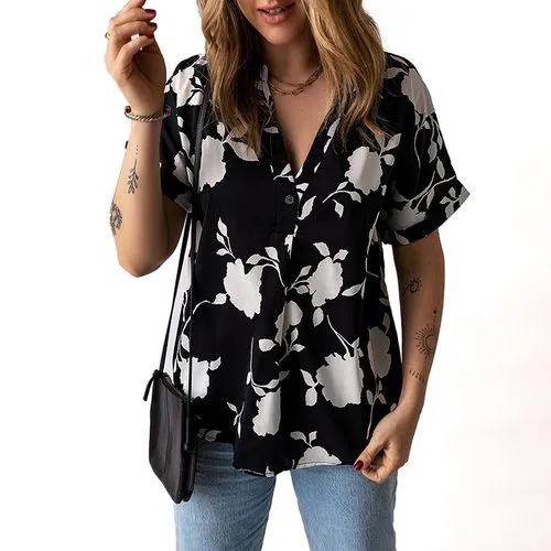 Women's Blouse Short Sleeve T-shirts Printing Casual Vacation Flower