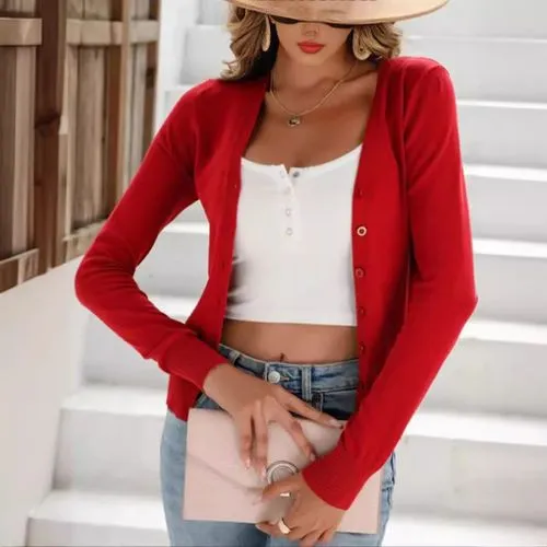 Women's Cardigan Long Sleeve Sweaters & Cardigans Button Casual Elegant Solid Color