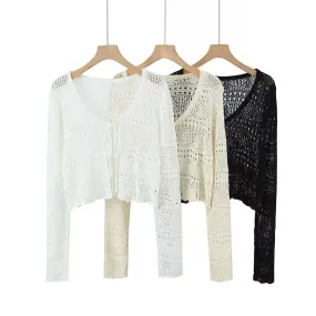 Women's Cardigan Long Sleeve Sweaters & Cardigans Hollow Out Elegant Streetwear Solid Color