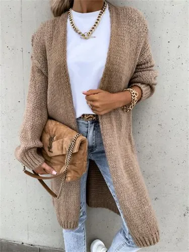 Women's Cardigan Sweater Long Sleeve Sweaters & Cardigans Casual Elegant Solid Color