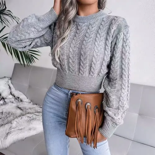 Women's Sweater Long Sleeve Sweaters & Cardigans Braid Casual Fashion Solid Color