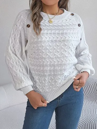 Women's Sweater Long Sleeve Sweaters & Cardigans Button Streetwear Solid Color