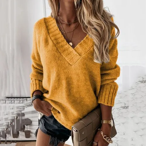 Women's Sweater Long Sleeve Sweaters & Cardigans Knitted Casual Solid Color