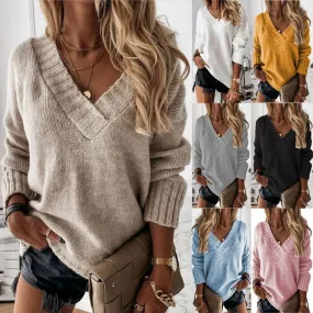 Women's Sweater Long Sleeve Sweaters & Cardigans Knitted Casual Solid Color