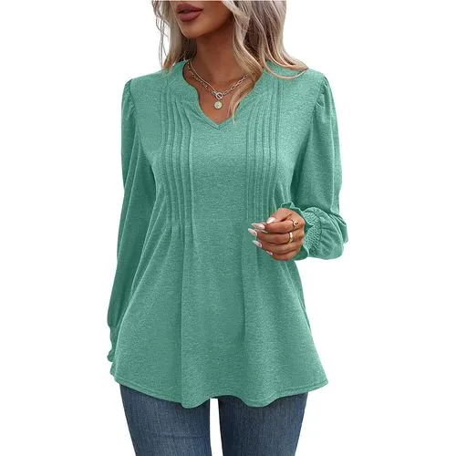 Women's T-shirt Long Sleeve T-shirts Pleated Casual Solid Color