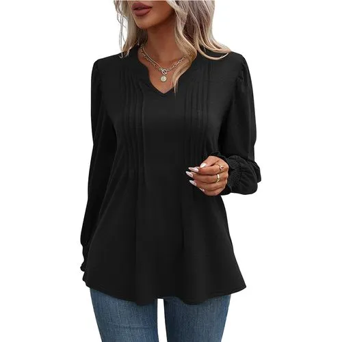 Women's T-shirt Long Sleeve T-shirts Pleated Casual Solid Color