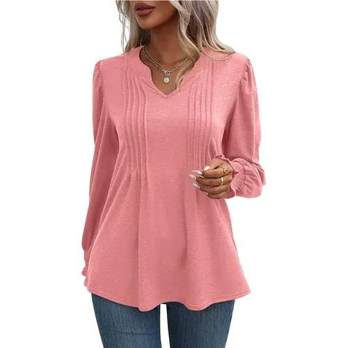 Women's T-shirt Long Sleeve T-shirts Pleated Casual Solid Color