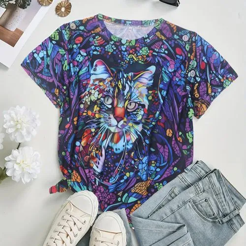 Women's T-shirt Short Sleeve T-Shirts Casual Cat