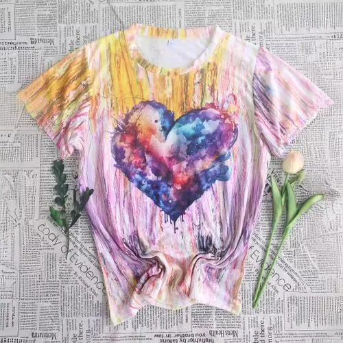 Women's T-shirt Short Sleeve T-Shirts Casual Heart Shape