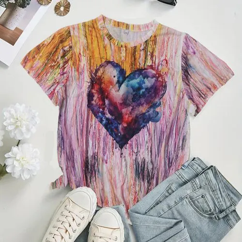 Women's T-shirt Short Sleeve T-Shirts Casual Heart Shape