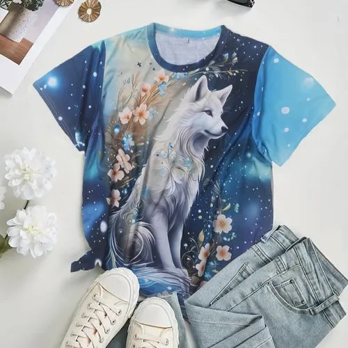 Women's T-shirt Short Sleeve T-Shirts Casual Wolf