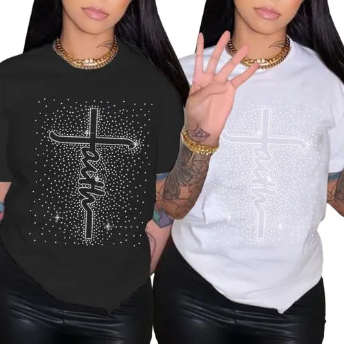 Women's T-shirt Short Sleeve T-Shirts Diamond Streetwear Letter