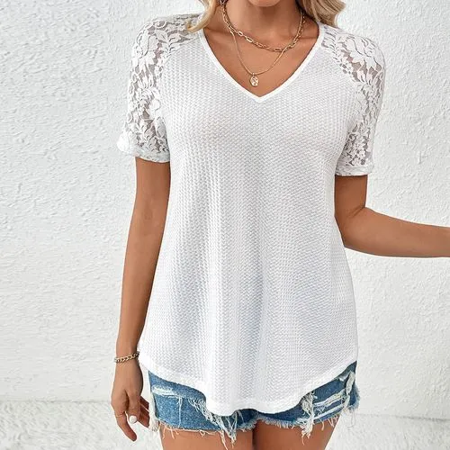 Women's T-shirt Short Sleeve T-Shirts Elegant Solid Color