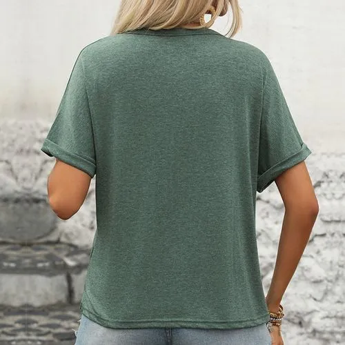 Women's T-shirt Short Sleeve T-Shirts Patchwork Casual Solid Color