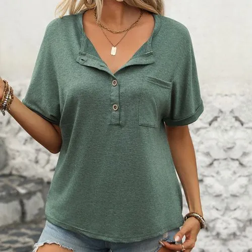 Women's T-shirt Short Sleeve T-Shirts Patchwork Casual Solid Color