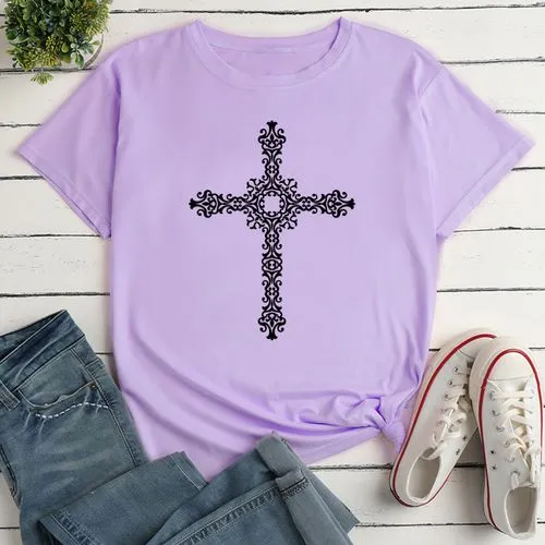 Women's T-shirt Short Sleeve T-shirts Printing Casual Cross