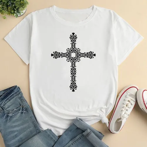 Women's T-shirt Short Sleeve T-shirts Printing Casual Cross