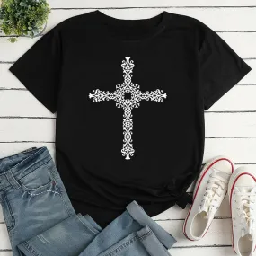 Women's T-shirt Short Sleeve T-shirts Printing Casual Cross