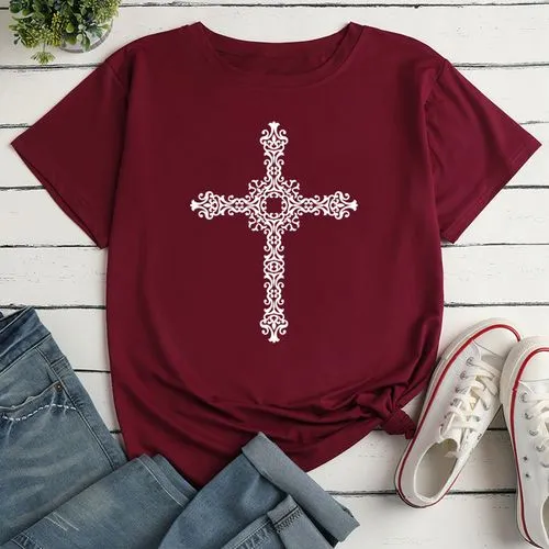 Women's T-shirt Short Sleeve T-shirts Printing Casual Cross