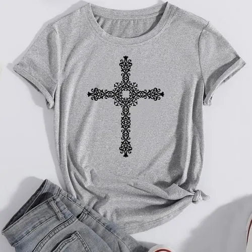 Women's T-shirt Short Sleeve T-shirts Printing Casual Cross