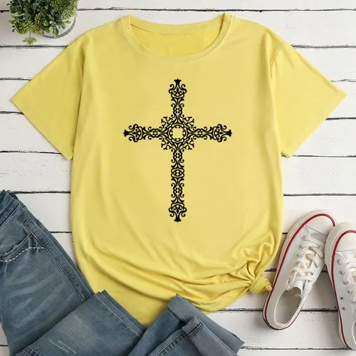 Women's T-shirt Short Sleeve T-shirts Printing Casual Cross