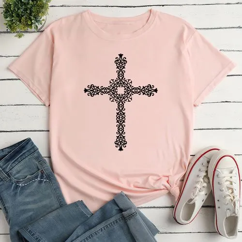 Women's T-shirt Short Sleeve T-shirts Printing Casual Cross