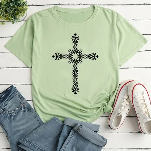 Women's T-shirt Short Sleeve T-shirts Printing Casual Cross