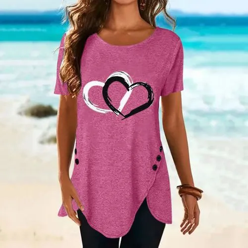 Women's T-shirt Short Sleeve T-shirts Printing Casual Heart Shape