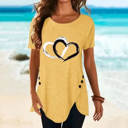 Women's T-shirt Short Sleeve T-shirts Printing Casual Heart Shape