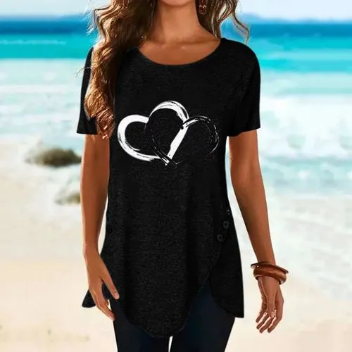 Women's T-shirt Short Sleeve T-shirts Printing Casual Heart Shape