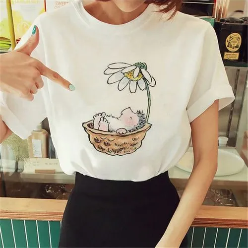 Women's T-shirt Short Sleeve T-Shirts Printing Casual Hedgehog