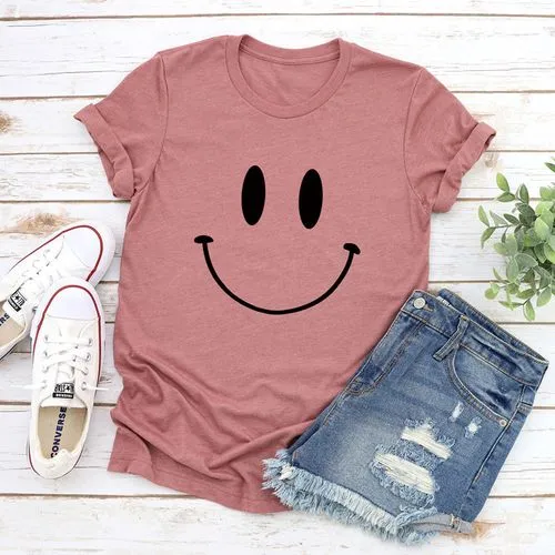 Women's T-shirt Short Sleeve T-Shirts Printing Casual Smile Face