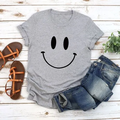 Women's T-shirt Short Sleeve T-Shirts Printing Casual Smile Face