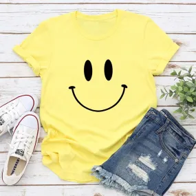 Women's T-shirt Short Sleeve T-Shirts Printing Casual Smile Face