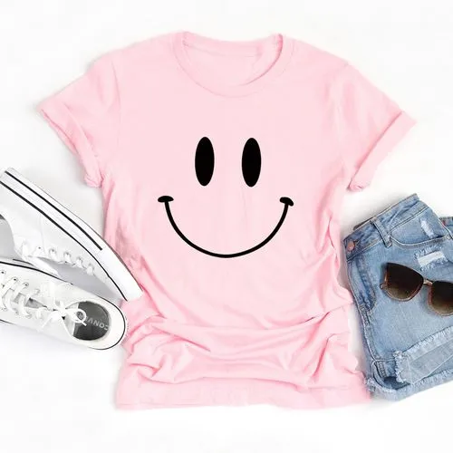 Women's T-shirt Short Sleeve T-Shirts Printing Casual Smile Face