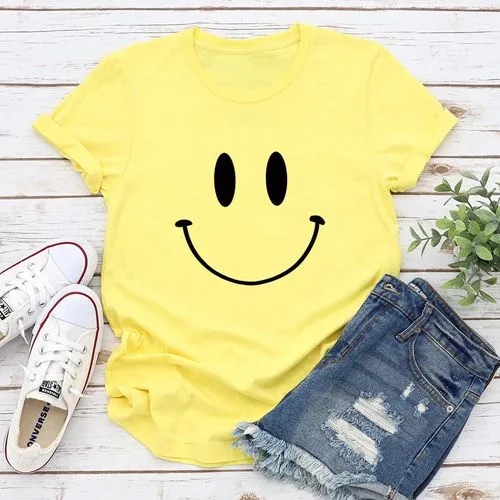 Women's T-shirt Short Sleeve T-Shirts Printing Casual Smile Face