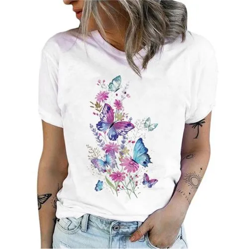 Women's T-shirt Short Sleeve T-shirts Printing Casual Streetwear Butterfly