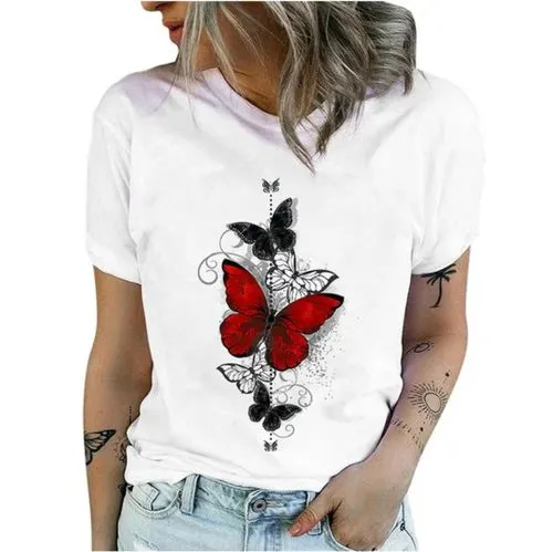 Women's T-shirt Short Sleeve T-shirts Printing Casual Streetwear Butterfly