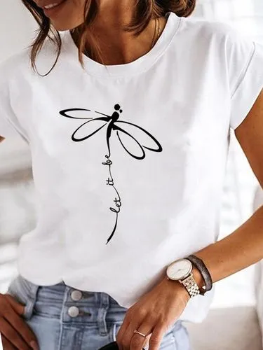 Women's T-shirt Short Sleeve T-shirts Printing Fashion Letter Chrysanthemum